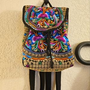 Embroidered backpack purse